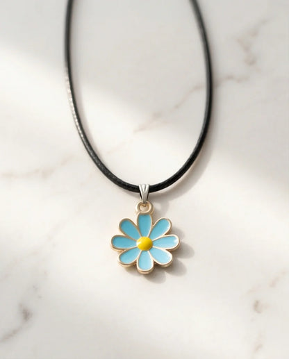 Gold and Pastel Blue Daisy Necklace