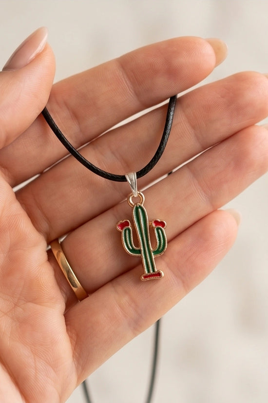 Gold and Green Blooming Cactus Necklace