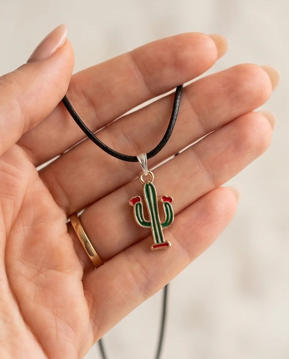Gold and Green Blooming Cactus Necklace