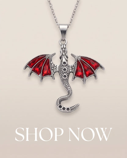 Silver Red Enamel Dragon Wyvern Pendant Necklace