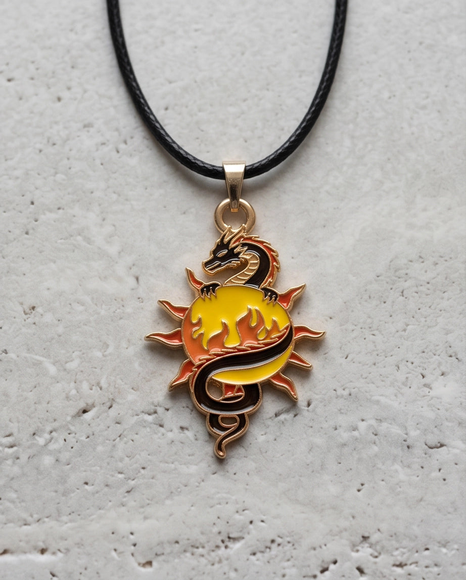 Fire Dragon & Sun Emblem Cord Necklace