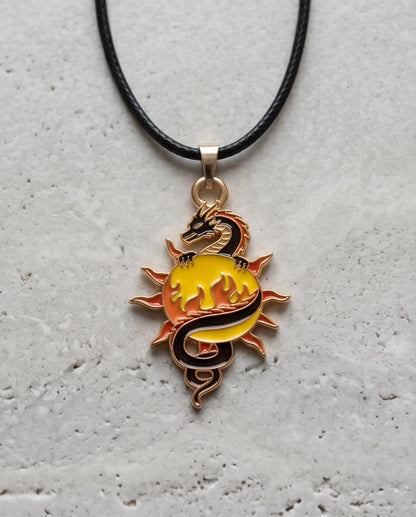 Fire Dragon & Sun Emblem Cord Necklace