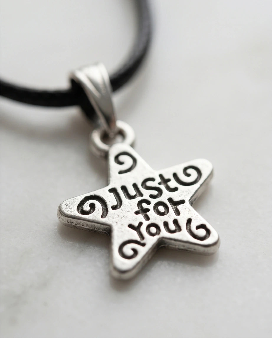 Silver "Just for You" Engraved Star Necklace