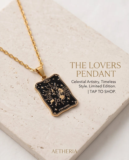 Gold Celestial Sun & Moon Tarot Card Pendant Necklace