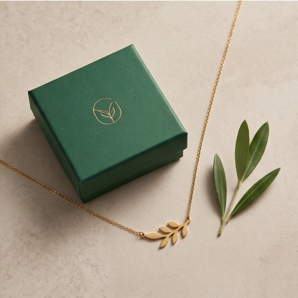 Gold Olive Leaf Branch Necklace