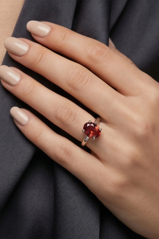 Sterling Silver Oval-Cut Ruby Red Solitaire Ring