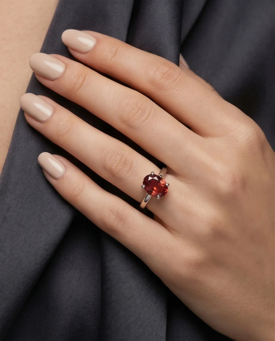 Sterling Silver Oval-Cut Ruby Red Solitaire Ring