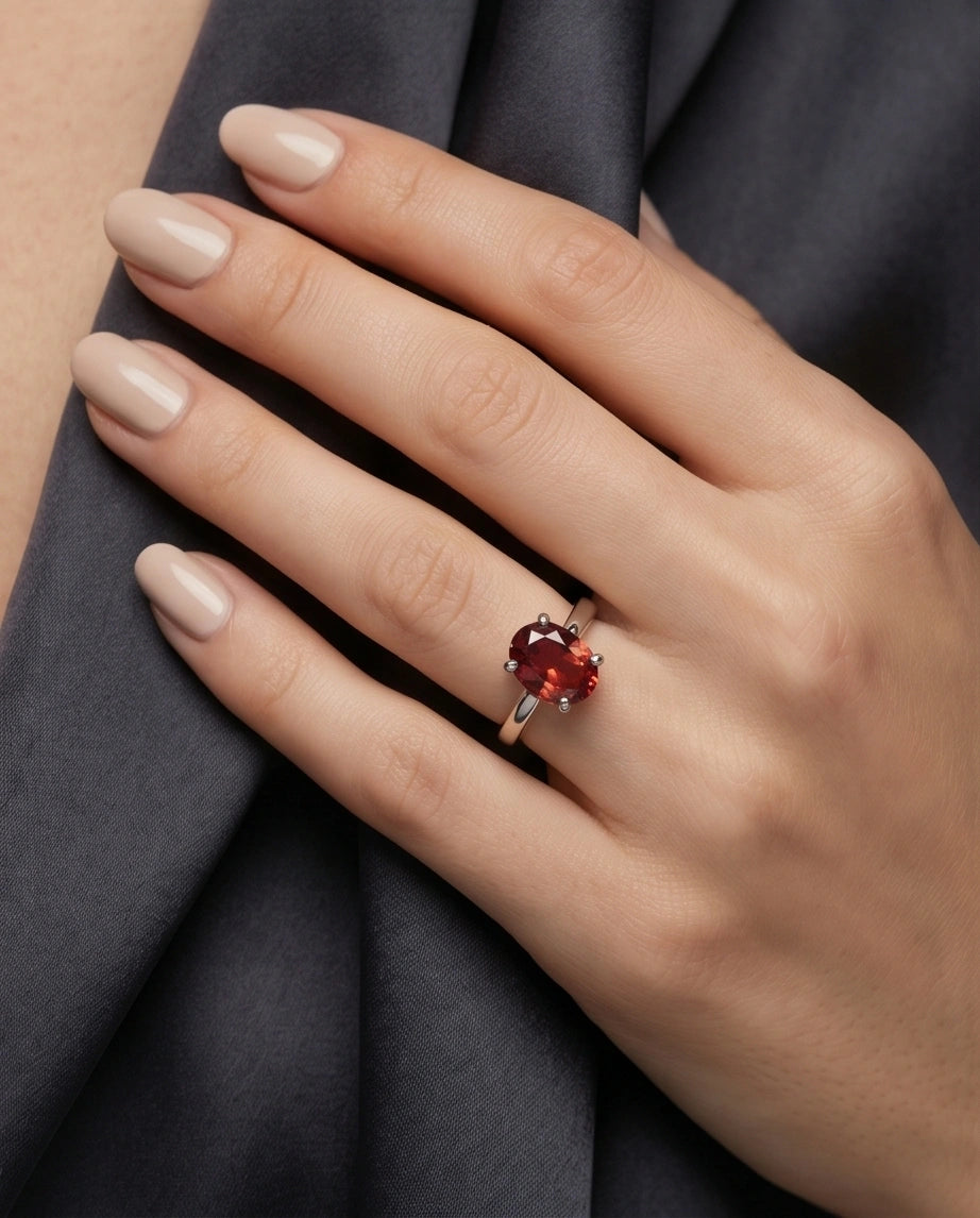 Sterling Silver Oval-Cut Ruby Red Solitaire Ring