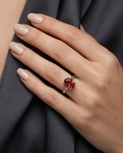 Sterling Silver Oval-Cut Ruby Red Solitaire Ring