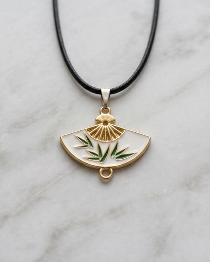 White Enamel Bamboo Fan Pendant Necklace