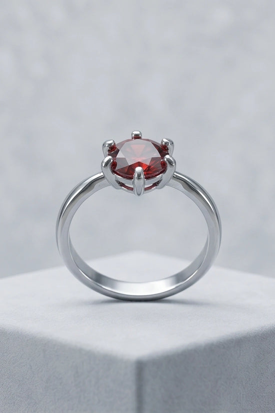 Sterling Silver Classic Round-Cut Crimson Ruby Solitaire Ring