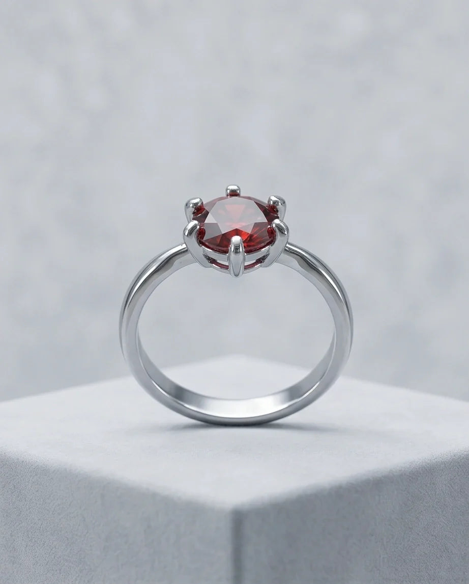 Sterling Silver Classic Round-Cut Crimson Ruby Solitaire Ring