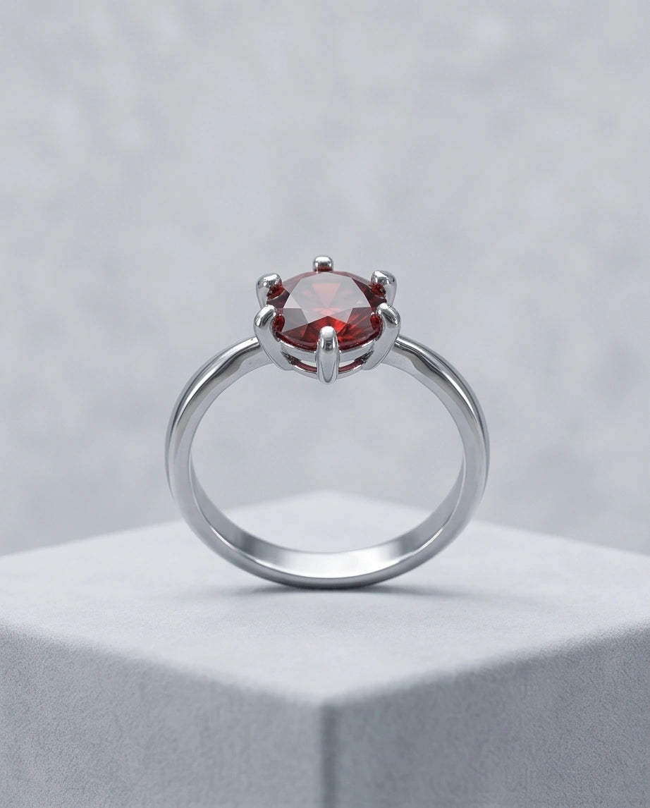 Sterling Silver Classic Round-Cut Crimson Ruby Solitaire Ring