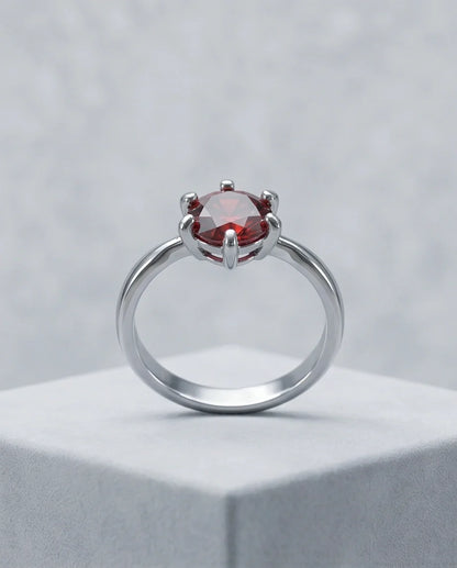 Sterling Silver Classic Round-Cut Crimson Ruby Solitaire Ring