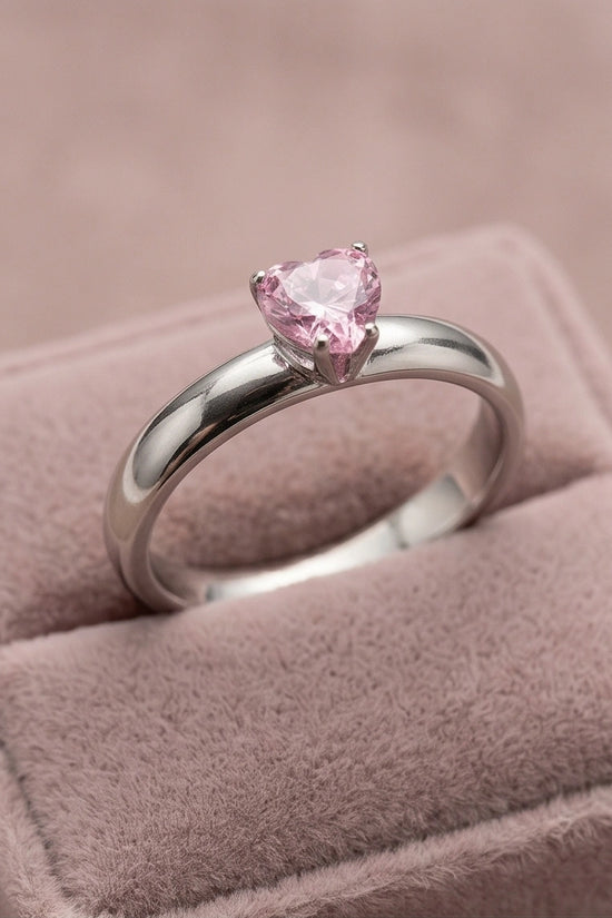 Sterling Silver Heart-Cut Pink Sapphire Solitaire Ring