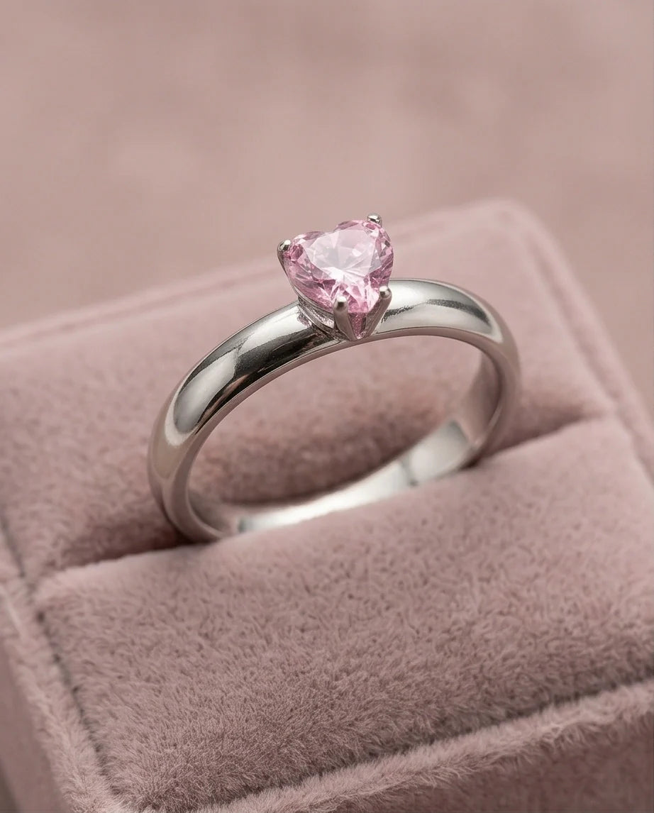Sterling Silver Heart-Cut Pink Sapphire Solitaire Ring