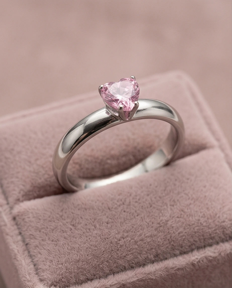 Sterling Silver Heart-Cut Pink Sapphire Solitaire Ring