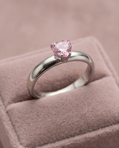 Sterling Silver Heart-Cut Pink Sapphire Solitaire Ring