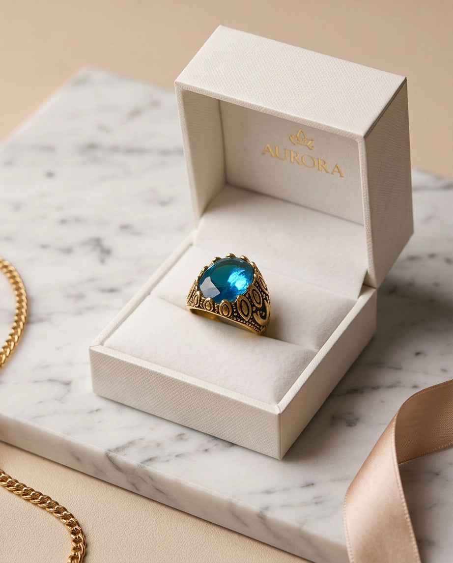 Antique Gold Oval Topaz Engraved Signet Ring
