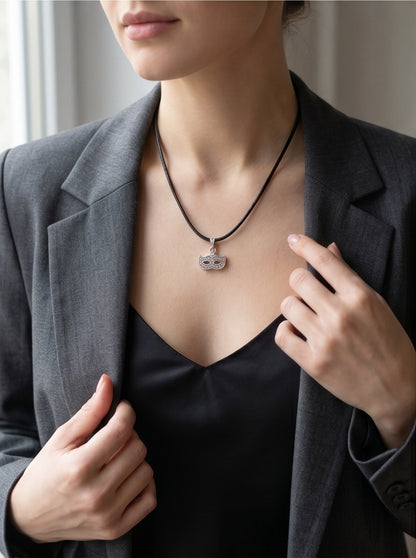 Silver Masquerade Mask Pendant Necklace
