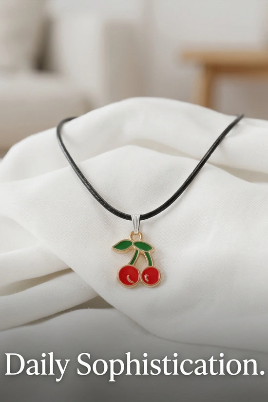 Gold and Red Cherries Pendant Necklace