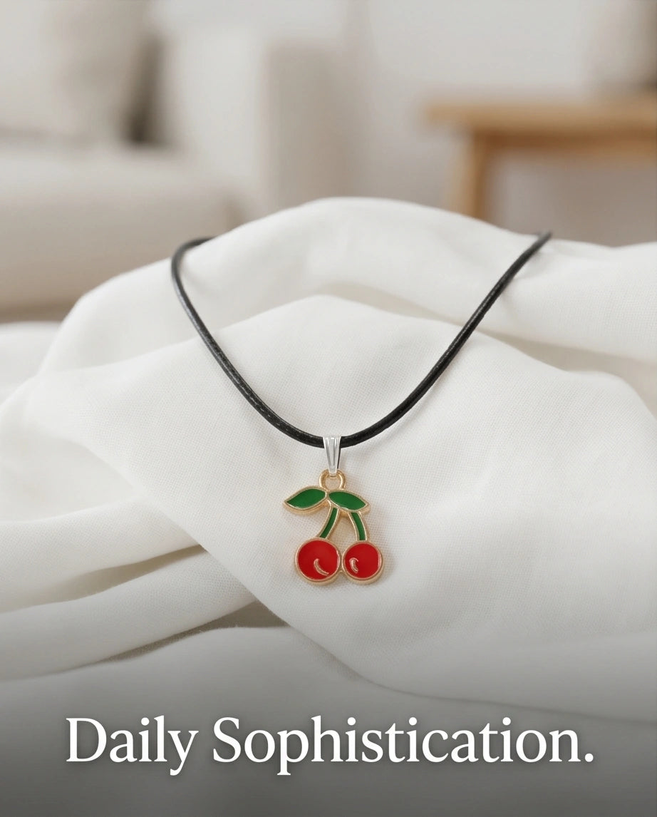 Gold and Red Cherries Pendant Necklace