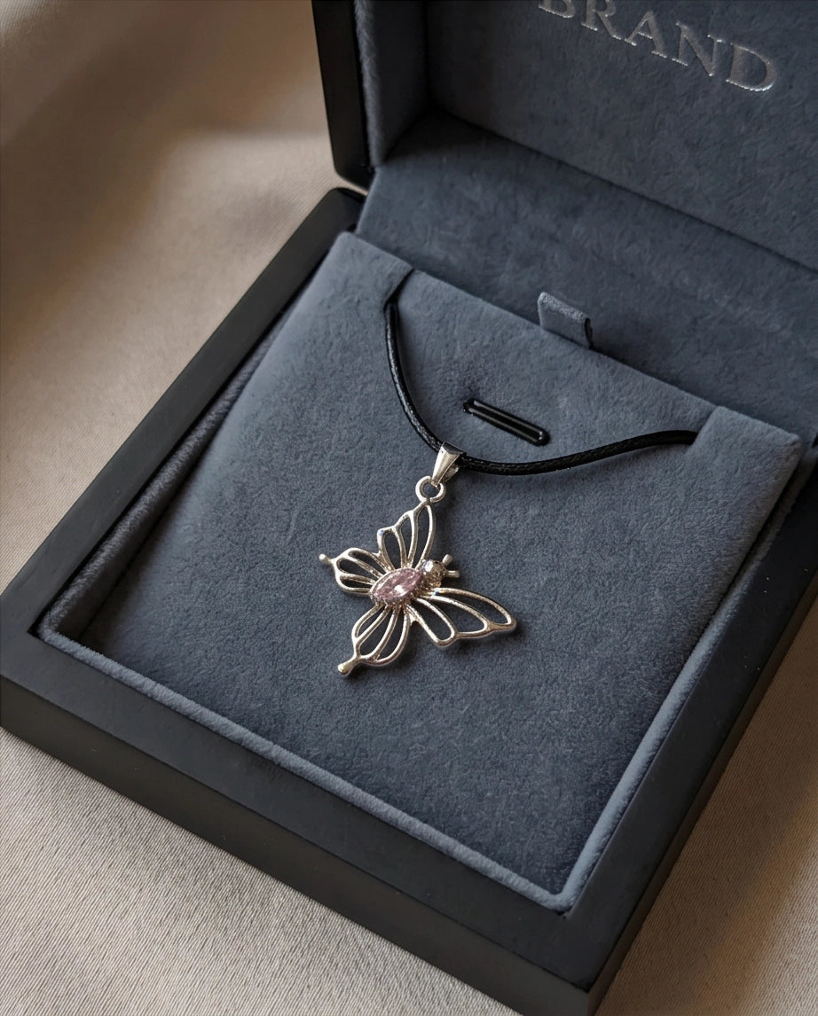 Openwork Butterfly Gemstone Cord Necklace