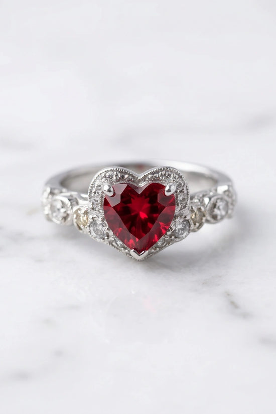 Vintage Heart Ruby & Diamond Accent Ring
