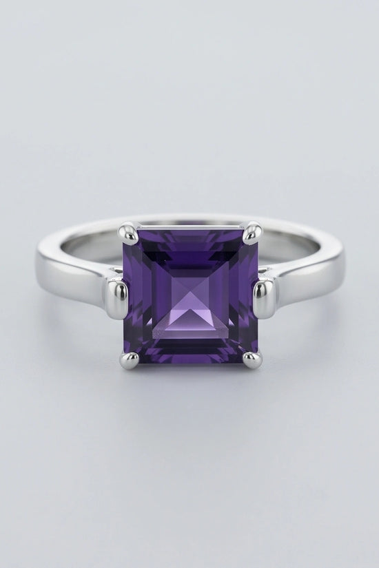 Sterling Silver Deep Amethyst Princess Cut Solitaire Ring