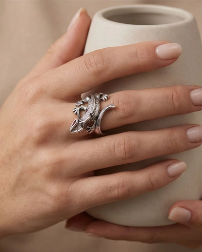 Ruby-Eyed Sculpted Lizard Wrap Ring