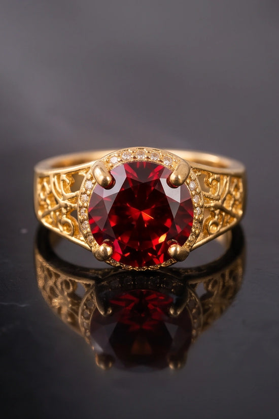 Golden Crimson Halo Filigree Ring
