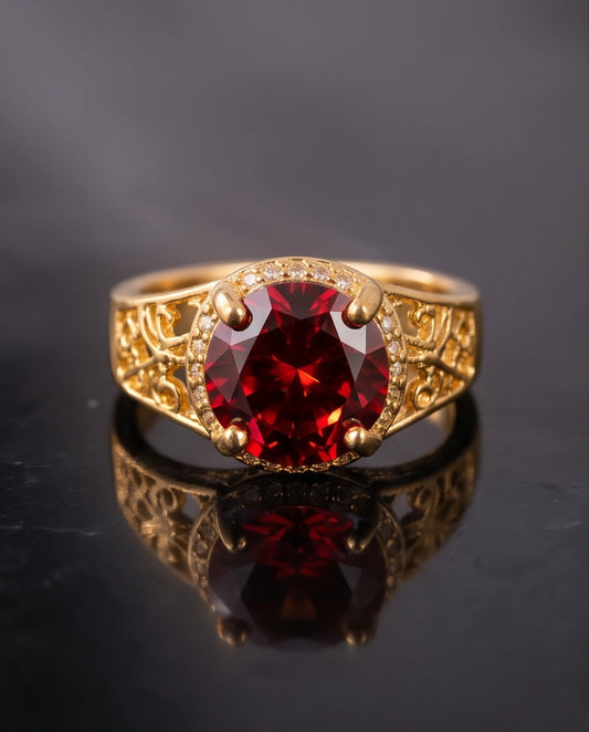 Golden Crimson Halo Filigree Ring