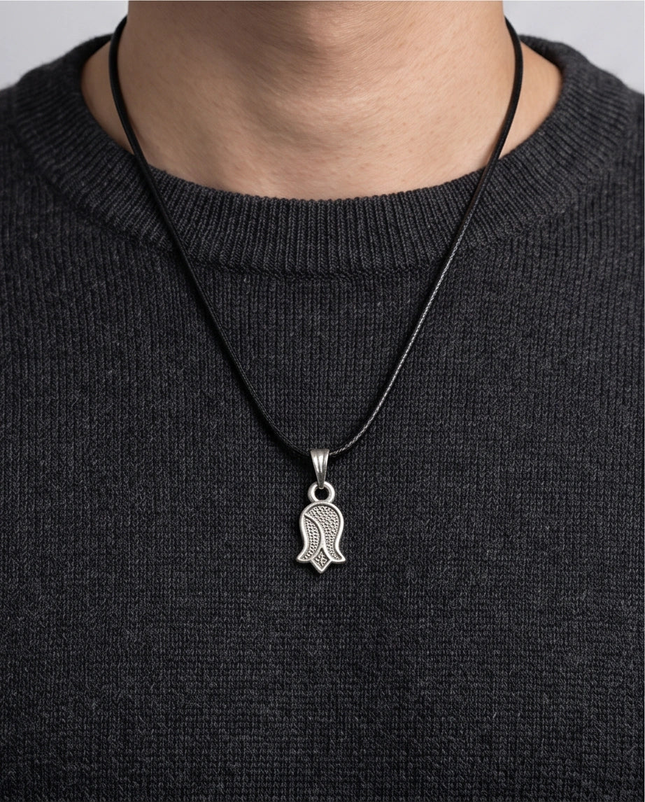 Silver Vintage Textured Tulip Necklace