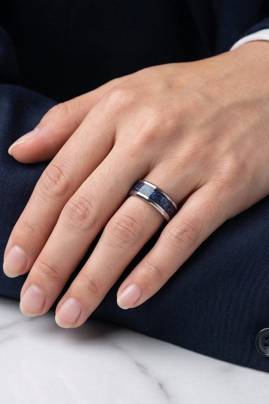 Nebula Opal Inlay Silver Band Ring