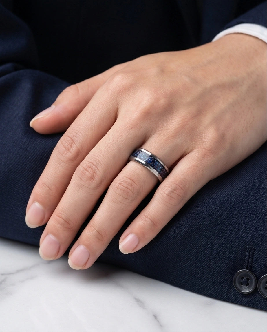 Nebula Opal Inlay Silver Band Ring