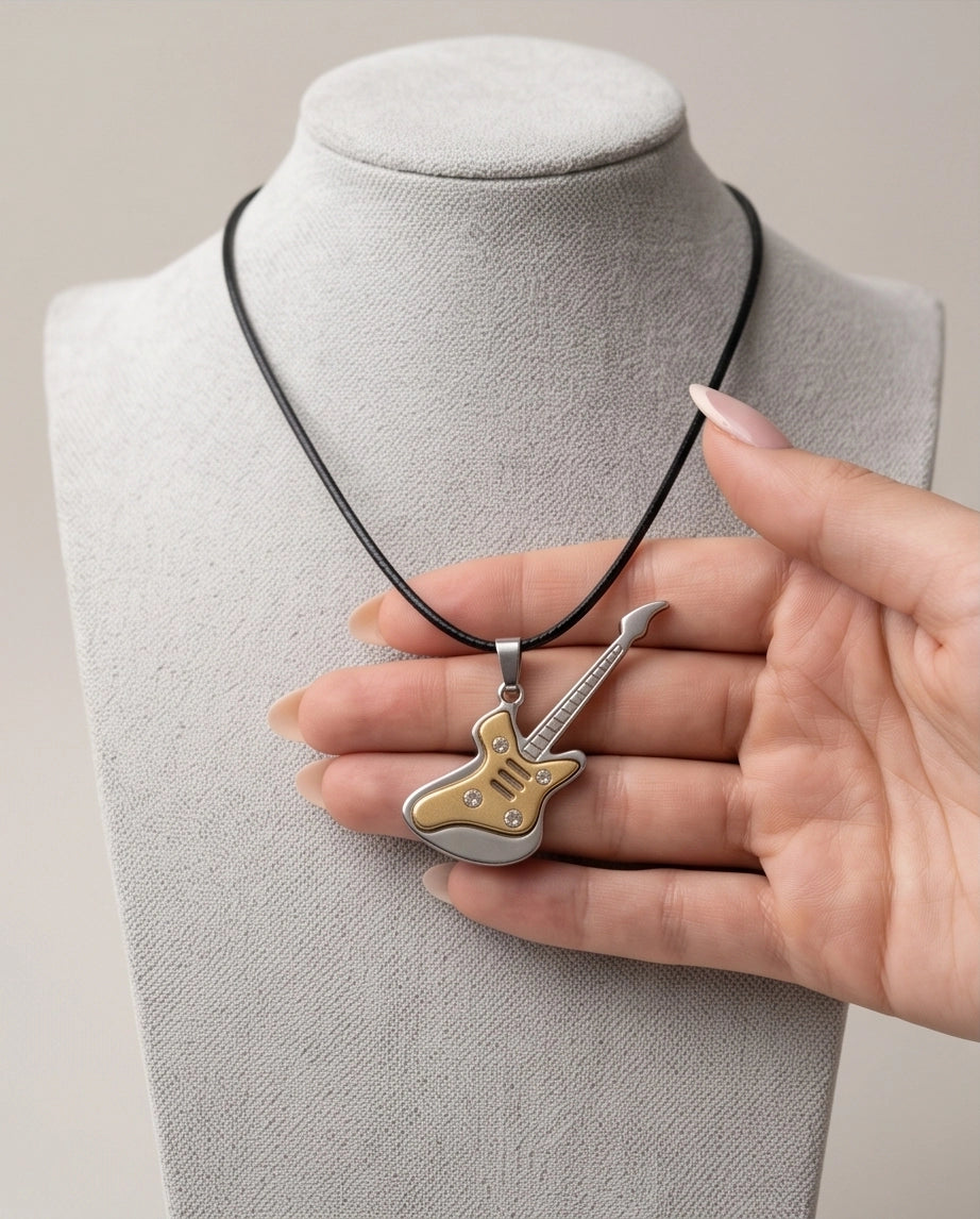 Gold and Silver Crystal Electric Guitar Cord Necklace