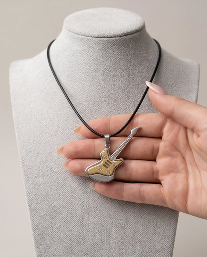 Gold and Silver Crystal Electric Guitar Cord Necklace