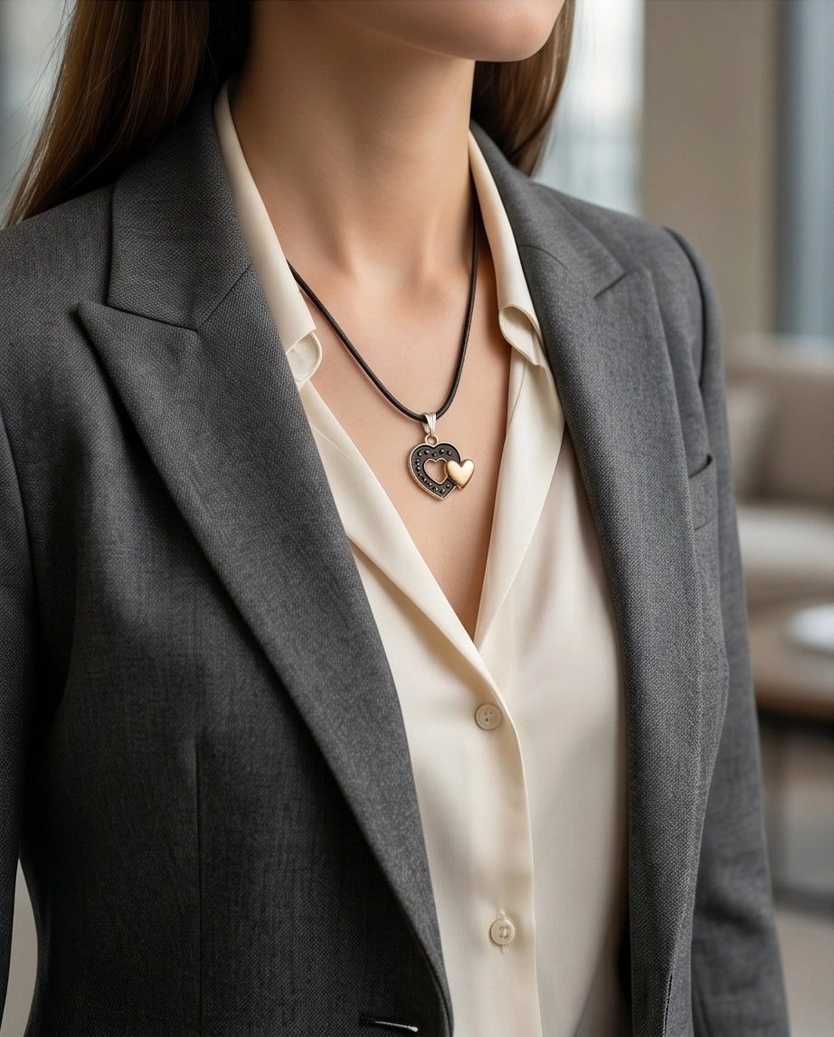 Gold and Black Layered Heart Necklace
