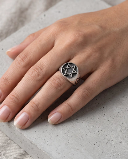 Celestial Hexagram Signet Silver Ring
