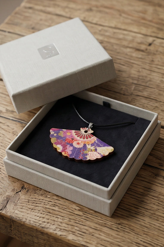 Vintage Purple Floral Hand-Fan Pendant Necklace