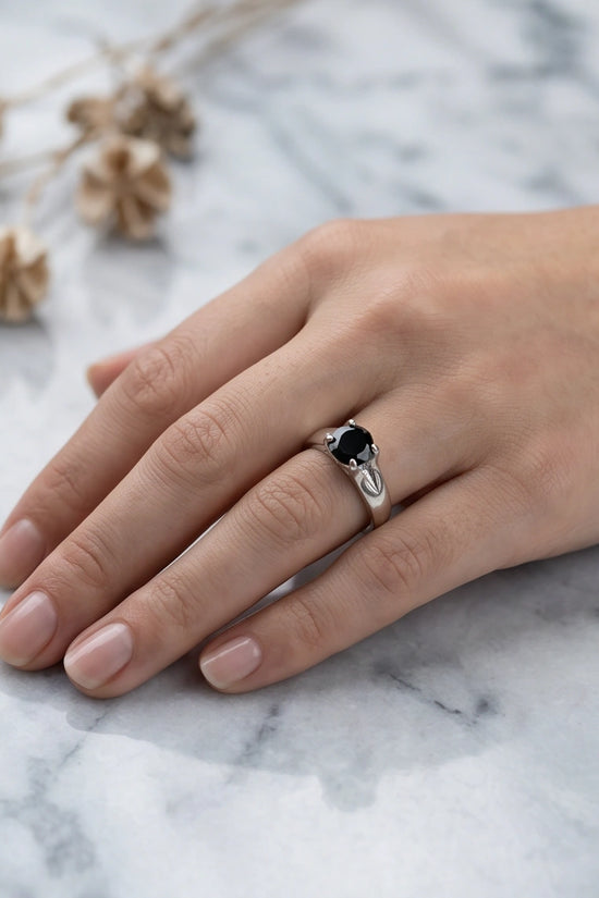 Sterling Silver Celestial Star Black Solitaire Ring