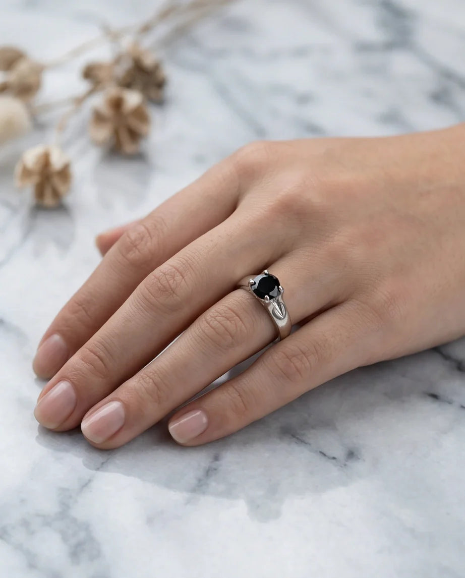 Sterling Silver Celestial Star Black Solitaire Ring