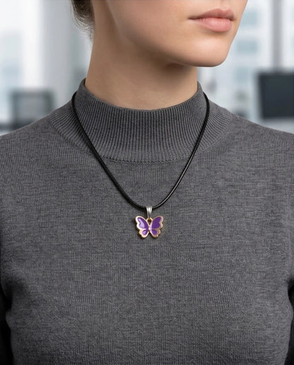 Vibrant Purple Butterfly Enamel Pendant Necklace