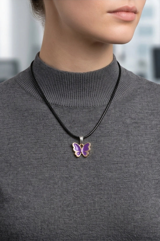 Vibrant Purple Butterfly Enamel Pendant Necklace