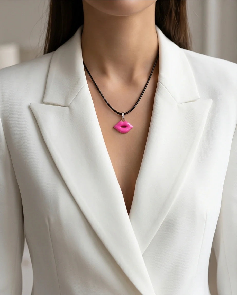 Gold and Pink Lips Pendant Necklace