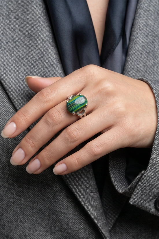 Verdant Aurora Malachite Statement Ring