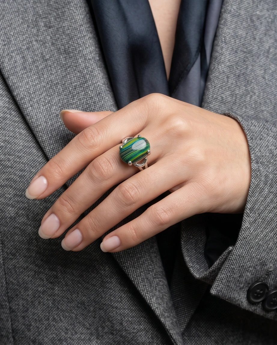 Verdant Aurora Malachite Statement Ring