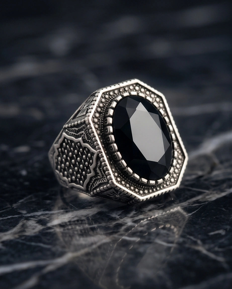 Vintage Ottoman Black Onyx Statement Ring