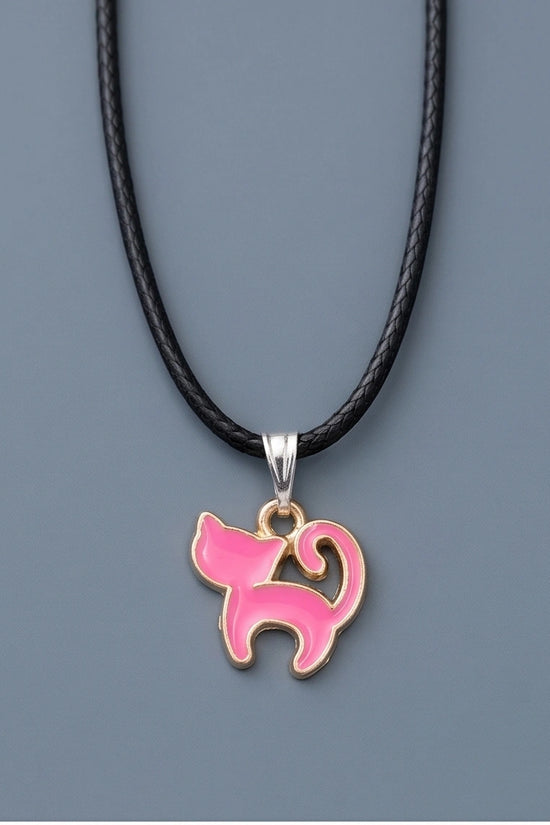 Gold and Pink Cat Pendant Necklace