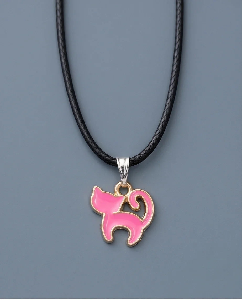 Gold and Pink Cat Pendant Necklace